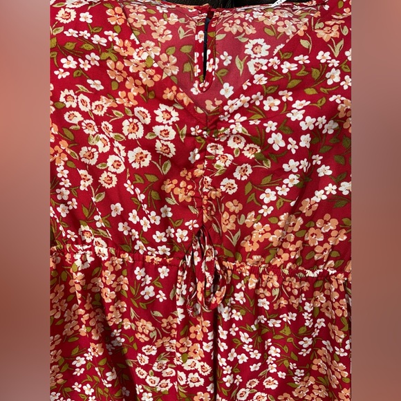 THIRD + MALT Red Floral Flutter Dress With Front Keyhole Tie Detail Size | L - Picture 8 of 8